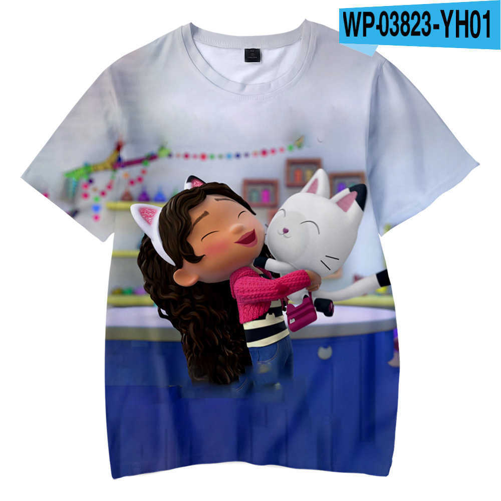 T-Shirts 2022 Sommer Kawaii Nettes Gabbys Puppenhaus T-Shirt Kinder Vollfarbiges 3D-T-Shirt Mädchen Kurzarm T-Shirt Frau Raper Style Top T230209