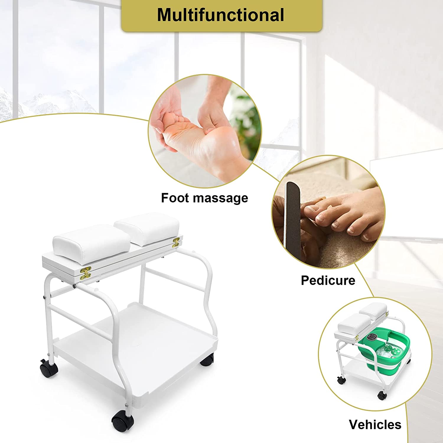 Elitzia Etst24 Beauty Salon Nail Salon eller Foot Bath Spa Portable Trolley vagn för fotstöd eller pedikyr