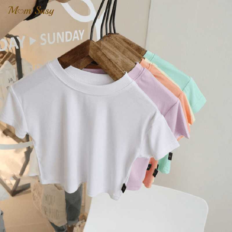 T-shirts Fashion Summer Baby Girl Cotton T-Shirt Short Infant Toddler Girl Crop Top Tshirt Short Sleeve Round Neck Tee Top Solid 0-7Y T230209