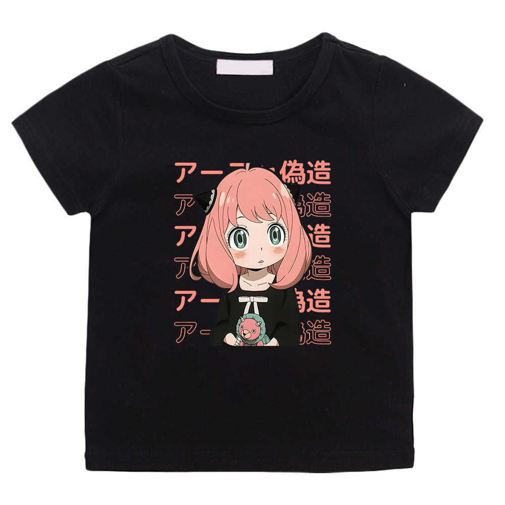 Anya Casus X Aile Tshirt Çocuklar Pamuk Anime Grafik T-shirt Erkek Kısa Kollu Yaz Kızlar için Kawaii Gömlek Tops Pamuk T230209