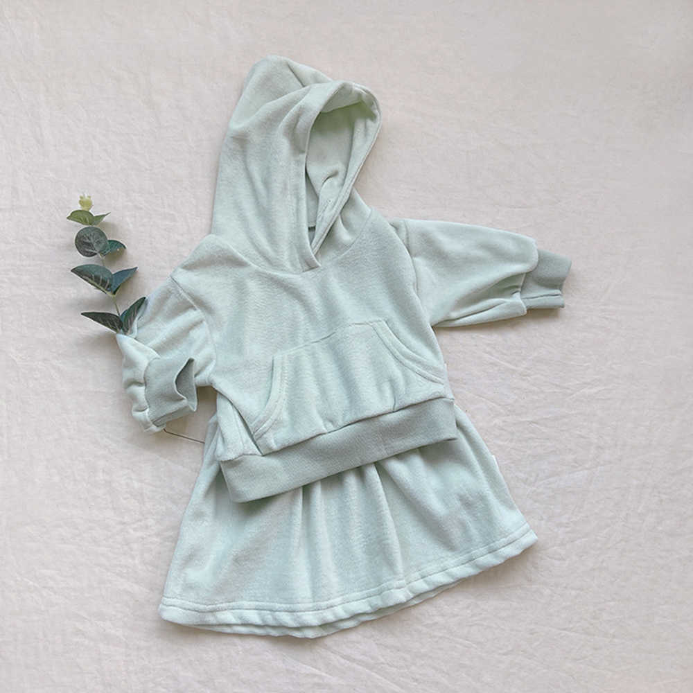 Conjunto de dos piezas para niña, traje de abrigo de manga larga con capucha, Falda corta, ropa de Boutique de primavera y otoño