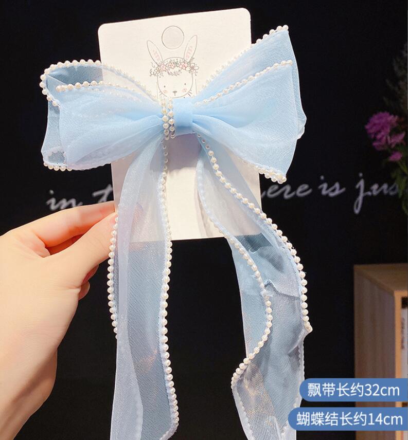 Hair Accessories Women Elegant Pearls Chiffon Ribbon Bow Scrunchie Tie Sweet Decorate Bands Headband Fashion Drop Delivery 2021 Baby Kids