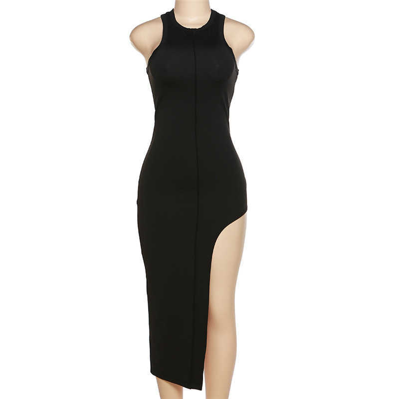 Casual Dresses ANJAMANOR Asymmetric Hem Sleeveless Long Dresses for Women Clothing Fashion 2023 Black Bodycon Dress Sexy Club Wear D96-BZ21 T230210