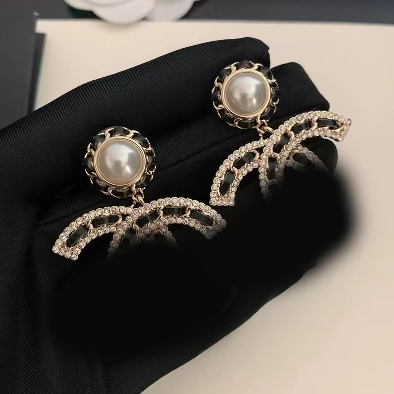 Dames parel oorden ontwerper sieraden luxe studs oorbellen 925 zilveren boucle letters hoepels met doos new237r
