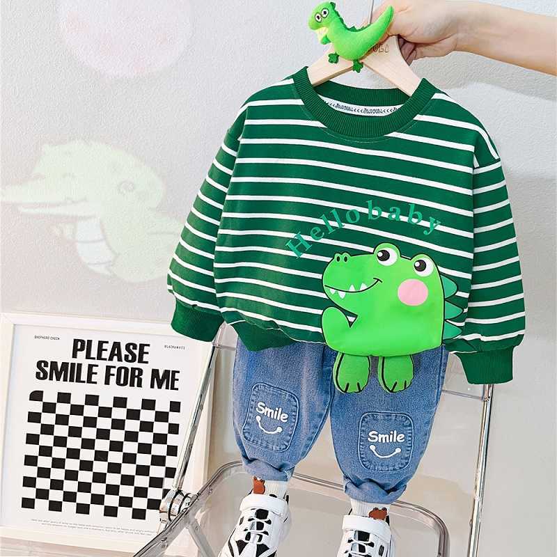 Clothing Sets New Baby Cartoon Letter Set Boys Stripe Long Sleeve Sweater Pants Casual twopiece simple casual sportswear