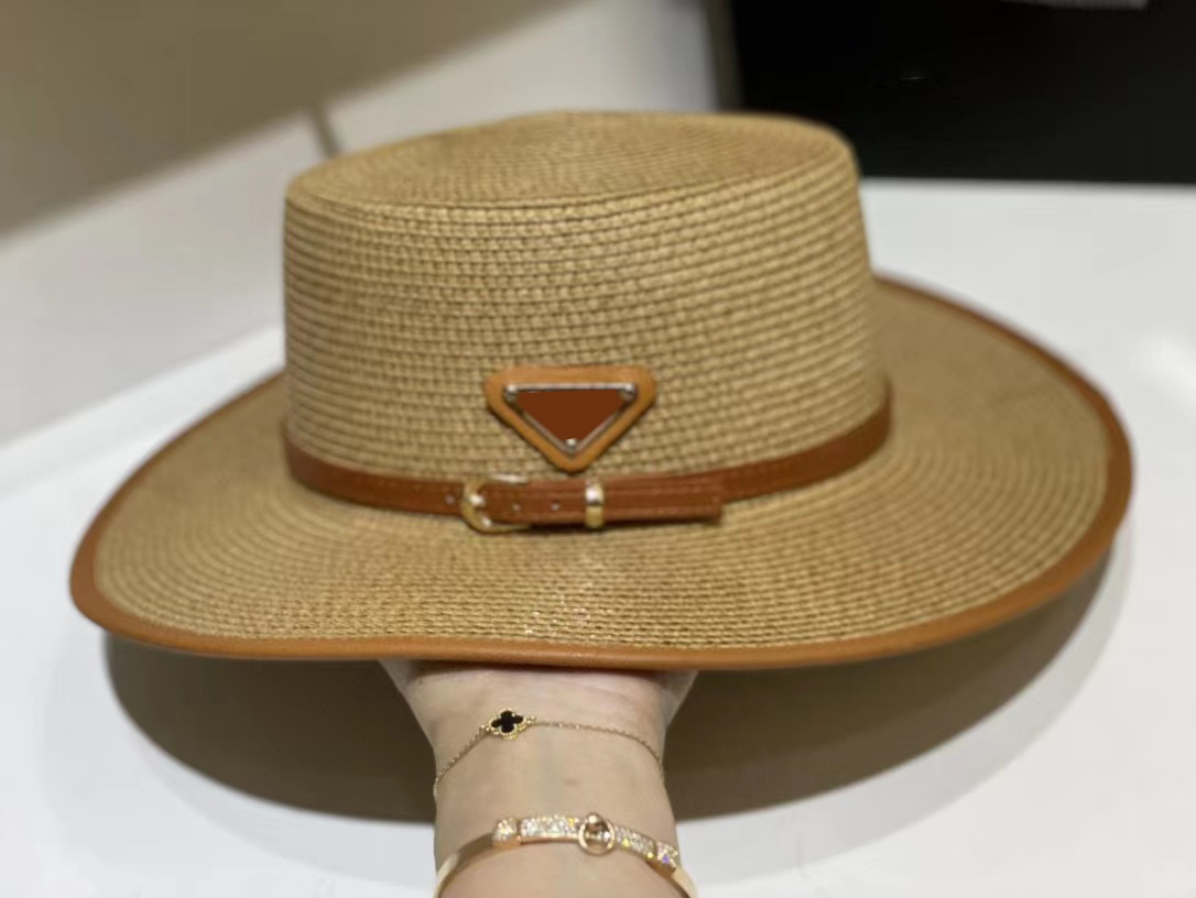 Fashion designer bucket hat women summer beach travel straw hat letter P dress korean seaside big hats brim sunblock sunshade holi265d