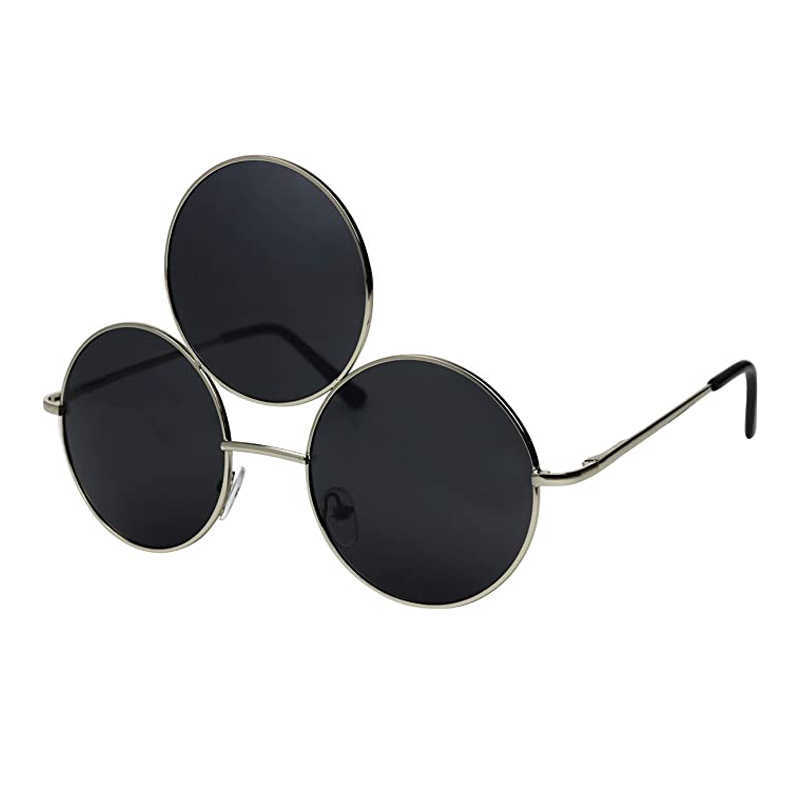 Lunettes de soleil 2022 Nouveau troisième œil rond lunettes de soleil femmes/hommes réfléchissant miroir noir lentille lunettes de soleil trois lentilles lunettes nuances UV400 L2403