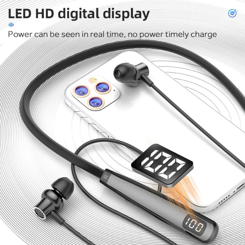 무선 이어폰 LED 디스플레이 이어 버드 Bluetooth BT5.3 Neckband 이어폰 스포츠 헤드셋 소음 이어폰 Y10