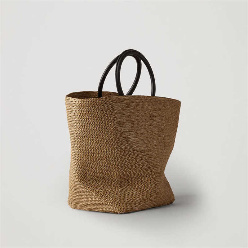 Shoulder Bags Women Shopper Tote Bag Fashion Simple Str Shoulder Bag Handmade Rattan Woven Beach Bag Female Shoulder Basket Portable Bag 021123H