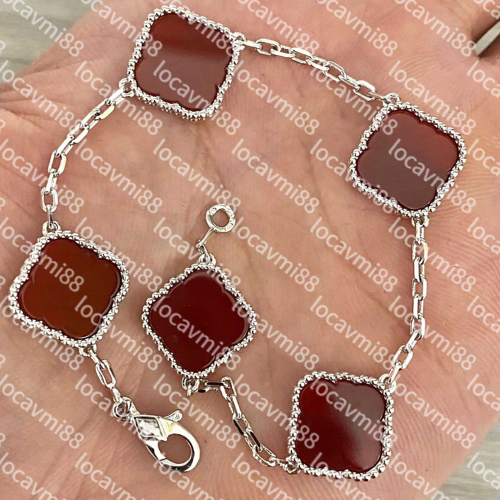 Fashion Classic 4 Four Leaf Clover Charm -armband Bangle Chain 18K Silver Agate Shell Valentine's Day For Women Girl Wedding231q