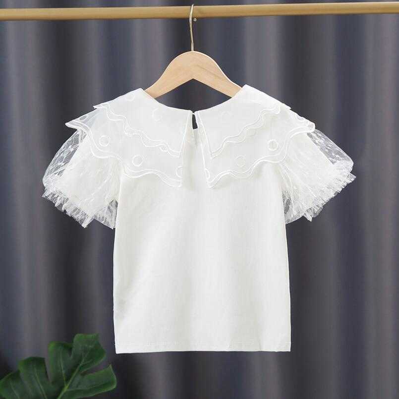 T-shirts 3-10 Years Summer Baby Toddler T-Shirt School Girls White Blouse Cotton Short Sleeve Girl Lace Tops Kids Shirt Children Clothes T230209