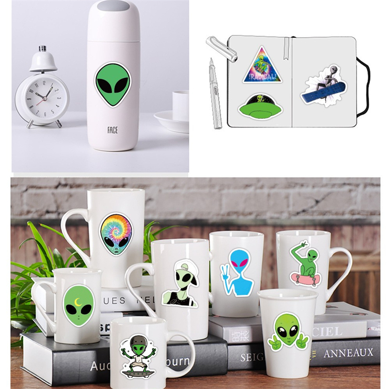 50 stks buitenruimte wezen sticker alien ufo vliegende schotel graffiti kinderen speelgoed skateboard auto motorfiets fietssticker sticker sticker groothandel