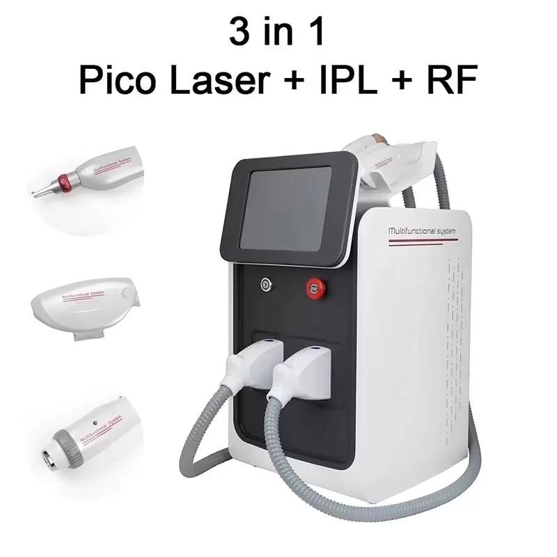 Élimination des rides Picoseconde Laser 3in1 E-light Epilation Ipl RF Poignée Diode Hair Pigment Tattoo Removal Machine