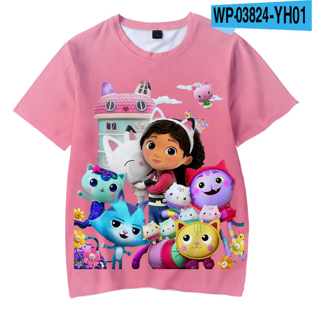 T-Shirts 2022 Sommer Kawaii Nettes Gabbys Puppenhaus T-Shirt Kinder Vollfarbiges 3D-T-Shirt Mädchen Kurzarm T-Shirt Frau Raper Style Top T230209