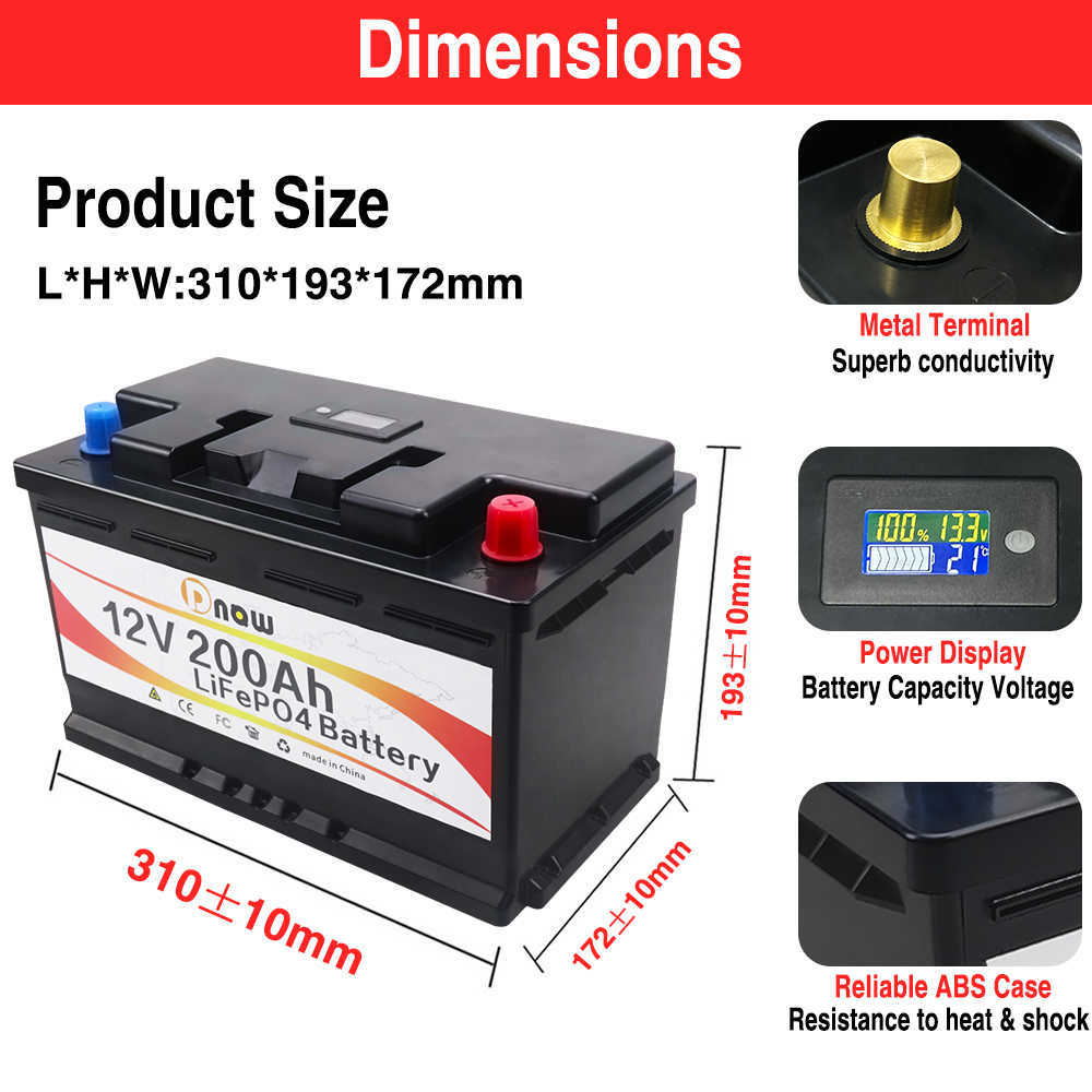 12 V 200Ah LiFePO4 Lityum Demir Fosfat Şarj Edilebilir Pil Dahili BMS Güneş Scooter Tekne Golf Arabası Şarj Ile