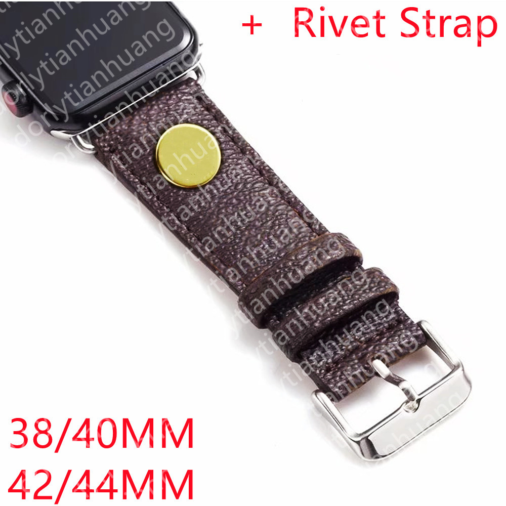 Bracelets de montre de créateur de mode 38 40 49 42 44 45 mm Liens Bracelets pour montres intelligentes Série 2 3 4 5 6 8 Cuir PU Or Rivet Bandes de motifs de fleurs Bracelet de luxe Bracelets de montre