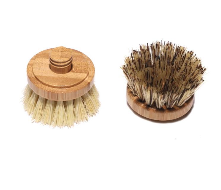 Brosse à vaisselle en bambou, brosse de nettoyage de cuisine, pot en spirale à long manche en sisal, tête de brosse de remplacement SN5119