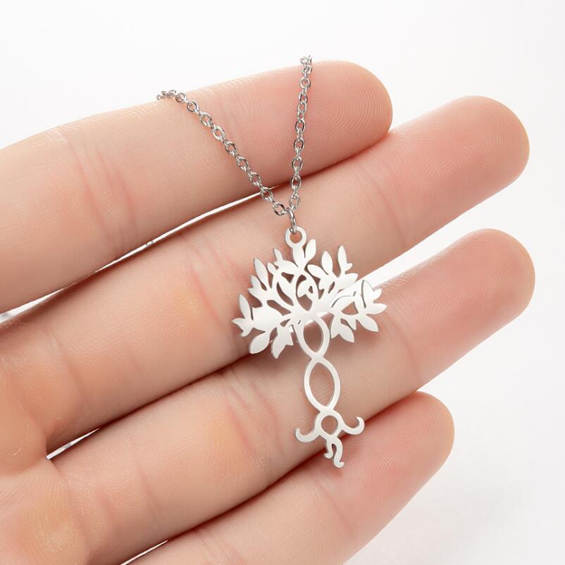 Celtic Family Tree of Life Necklace with Infinity Infinite Forever Love Sign Stainless Steel Lucky Number 8 DNA Shape Pendant Chain Choker Jewelry