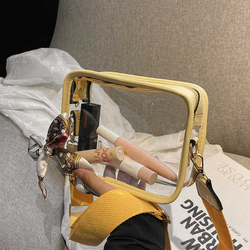 크로스 바디 여성 패션 투명한 크로스 바디 미니 스퀘어 지갑 소녀 숙녀 장식 작은 명확한 PVC 전화 경기장 승인 슬링 백 0212/23
