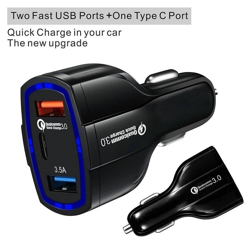 3-portowy Adapter wtyczki USB Szybkie ładowanie typu-C QC3.0 PD 7A ładowarka samochodowa na iPhone 11 12 13 14 Pro Max Samsung z pakietem detalicznym