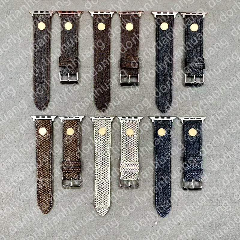 Modedesigner-Uhrenarmbänder 38 40 49 42 44 45 mm Verbindungsbänder für Smartwatches Serie 2 3 4 5 6 8 PU-Leder Goldniete Blumenmusterbänder Deluxe-Armbanduhrenarmbänder