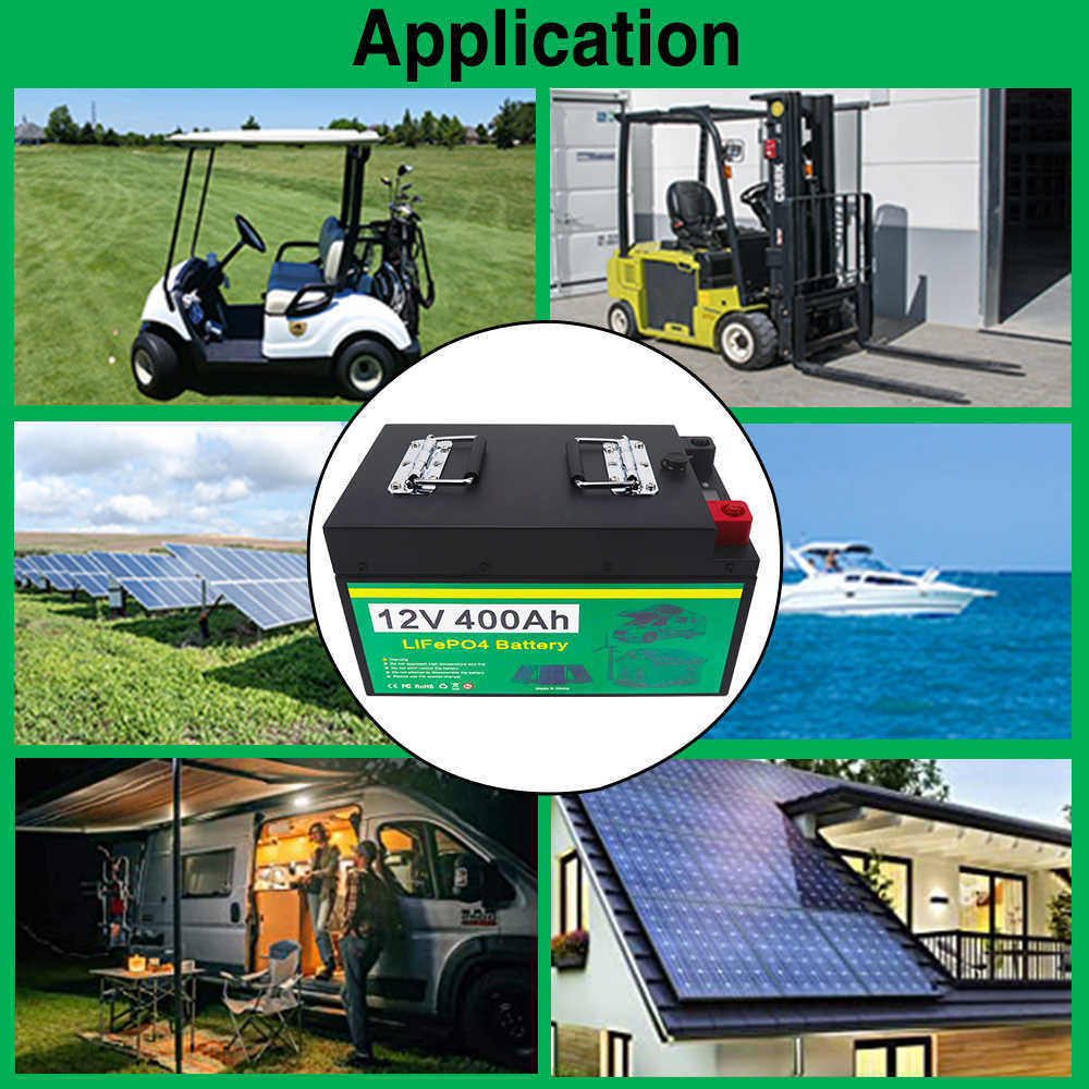 Batterie LiFePO4 12V 400Ah 300Ah Cellules BMS Lithium fer Phosphate intégrées pour camping-cars RV chariot de Golf stockage solaire avec chargeur