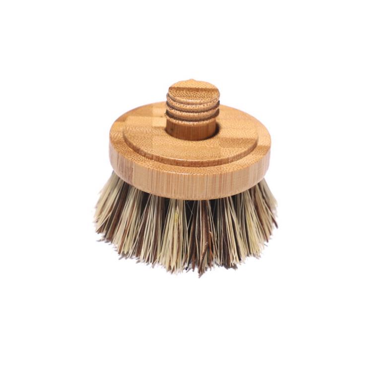 Brosse à vaisselle en bambou, brosse de nettoyage de cuisine, pot en spirale à long manche en sisal, tête de brosse de remplacement SN5119