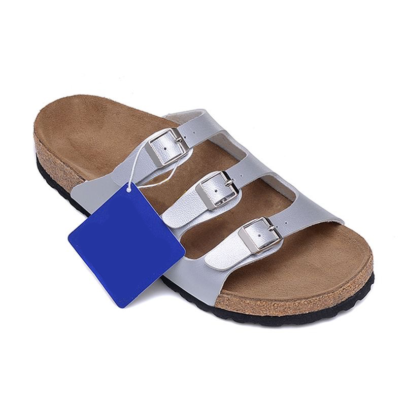 Boston Scuffs Men feminino Tr￪s bot￵es Sand￡lias Sand￡lias Coloques de couro Cork Fashion Leather Slide Outdoor Beach Sandals 34-46