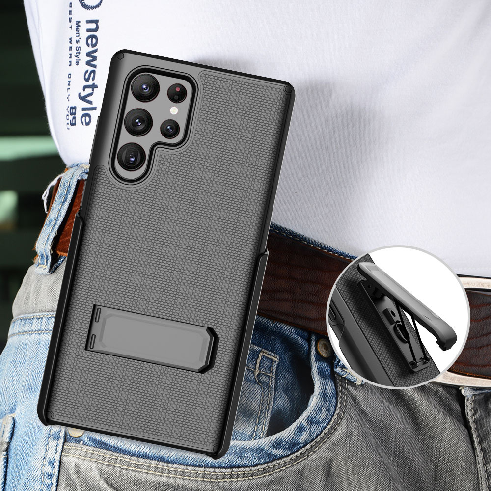 Samsung الحافظة Shell Defender Kickstand Case مع مقطع حزام الربيع لـ Samsung S21 S22 A32 A52 A72 غطاء واقعي هجين شديد التحمل