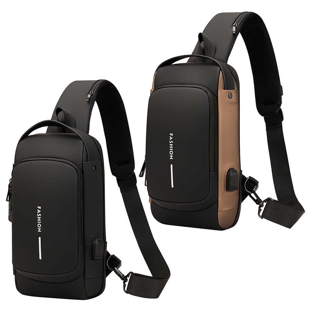 Sac à bandoulière pour hommes sac à bandoulière à la mode USB charge sac de taille mâle sac de poitrine extérieur sac à bandoulière sac à main pour hommes petite sacoche 0209/23