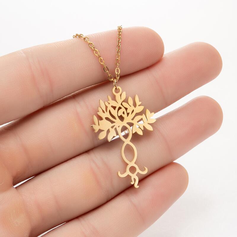 Celtic Family Tree of Life Necklace with Infinity Infinite Forever Love Sign Stainless Steel Lucky Number 8 DNA Shape Pendant Chain Choker Jewelry