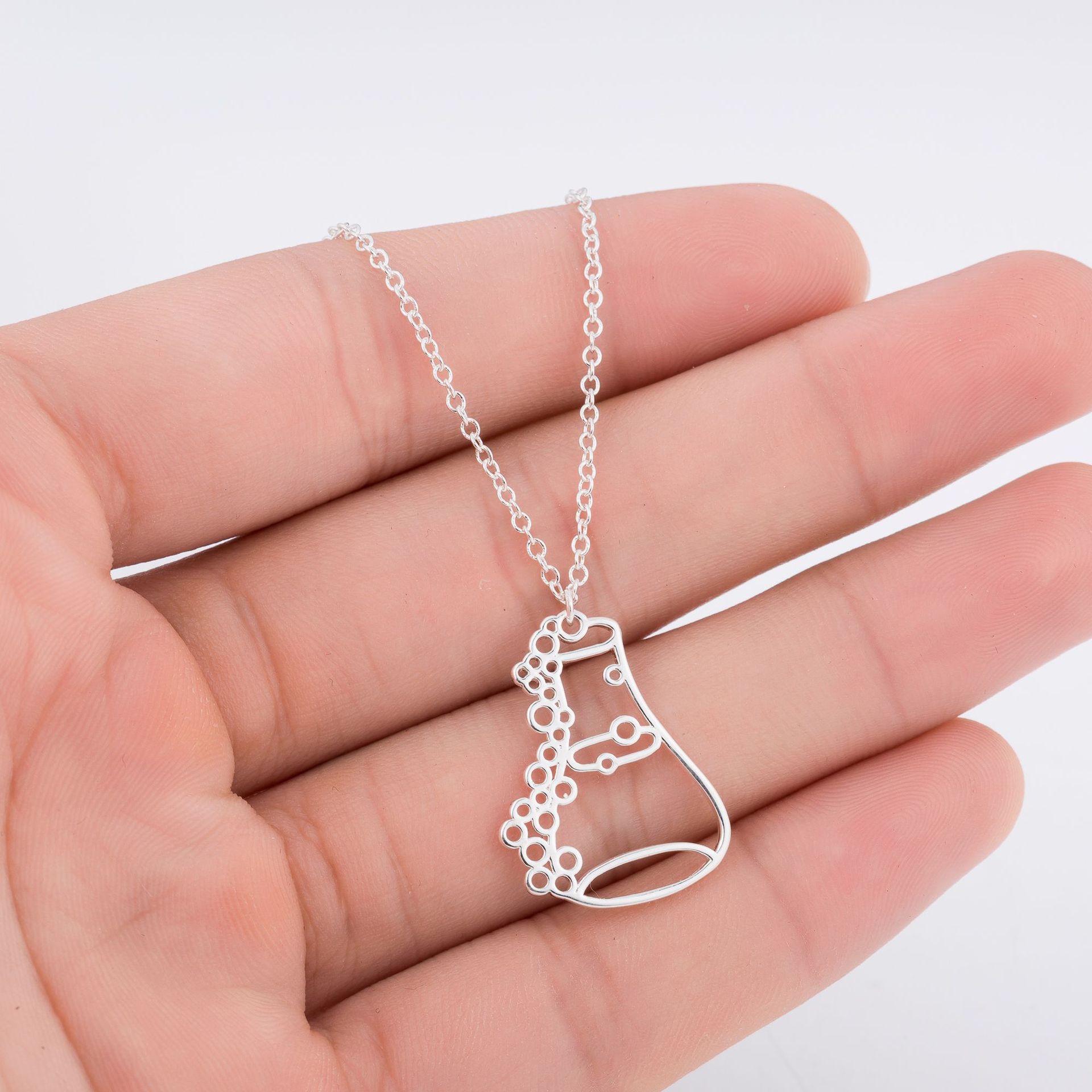 Erlenmeyer Flask Bottle Necklace Chemistry Laboratory Conical Chemical Molecule Measuring Potion Cup Choker Graduation Wish Lucky Gift