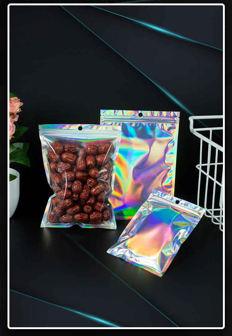 Rainbow Ziplock Sacos ￠ prova de cheiro Mylar Sample bolsa Bolsa Bolsa Hologr￡fica para Favoras de Favoras Pacotes de Pacotes de Armazenamento Seguro de Alimentos