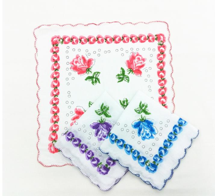 Printing Handkerchief scallop Cotton Cutter Ladies Handkerchief Craft Vintage Hanky Floral Wedding Handkerchiefs 30*30cm Random SN4307