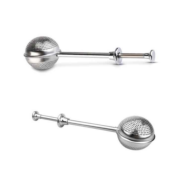 Tea Strainer Ball Push Tea-Infuser Loose Leaf Tool Herbal Teaspoon Filter Diffuser Home Kitchen Bar Drinkware Stainless Steel SN5116