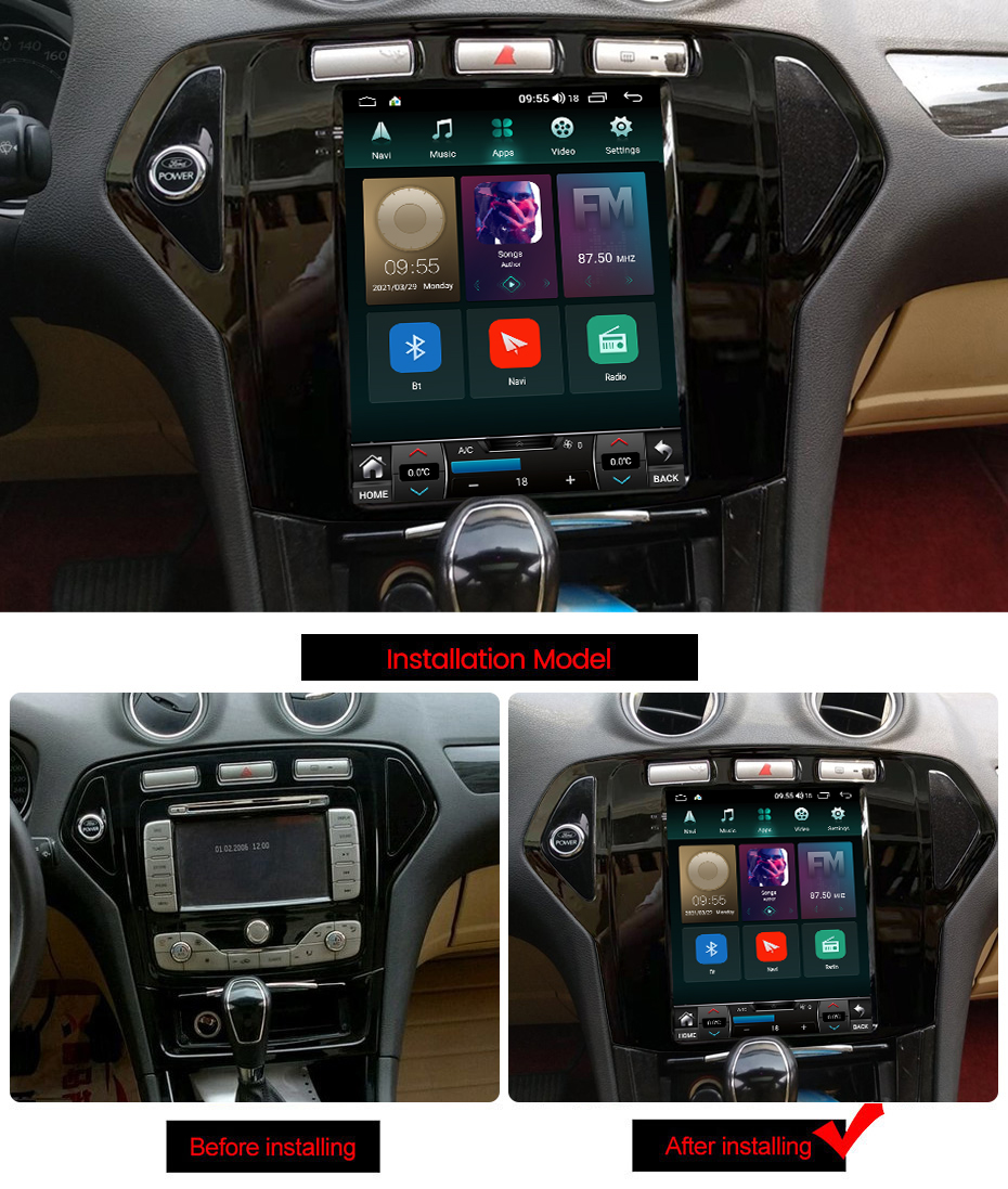 Android 11 Car DVD Radio for Ford Mondeo MK4 Galaxy A/C 2007-2010 Multimedia Video 2din Carplay for Tesla Style