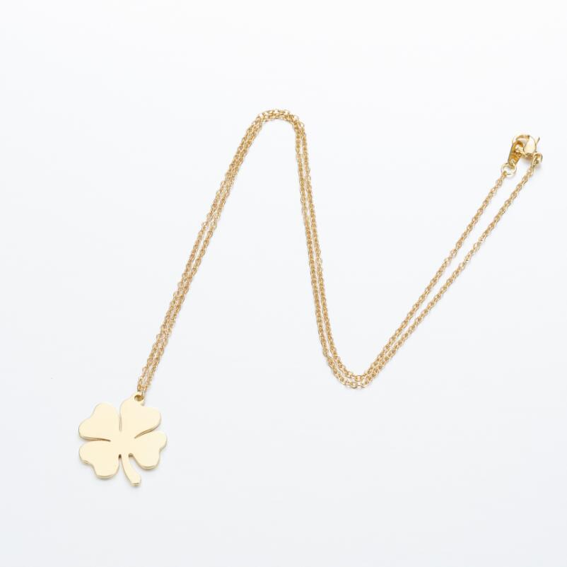 Flower Four 4 Leaf Clover Pendant Necklace Stainless Steel Fashion Lucky Hollow Outline Pendant Chain Choker Collier Women Jewelry