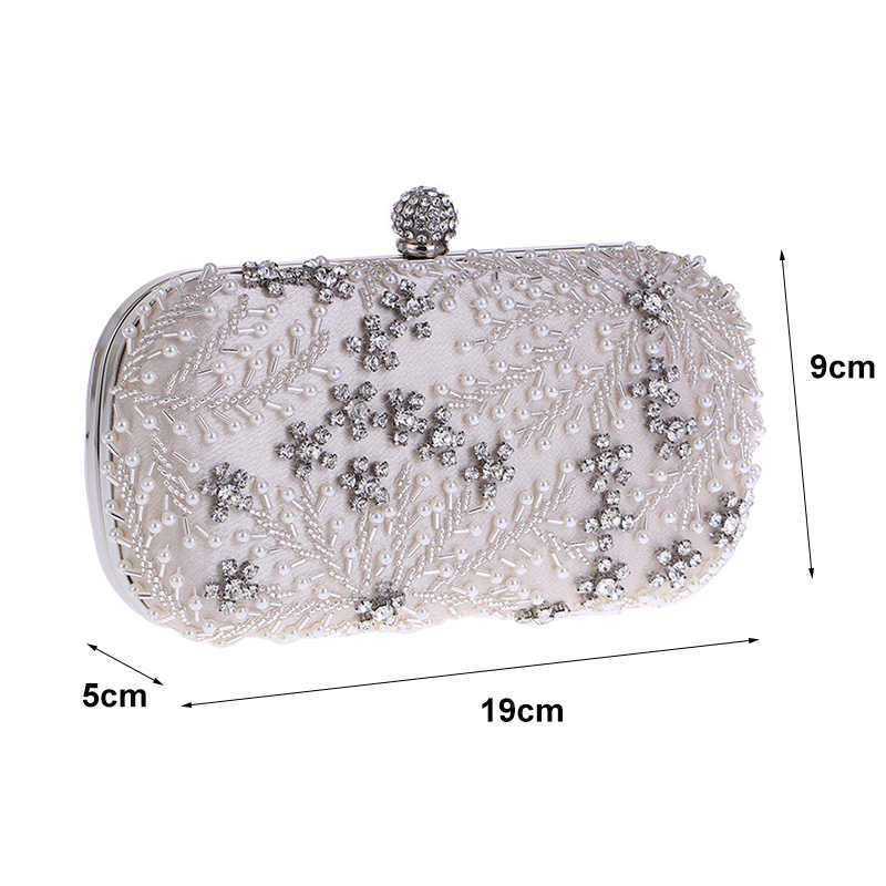 Clutch Bags Women s Crystal Pearl Purse Luxury Handbag Embroidery Evening Wedding for Bridal Shoulder Zd1529 230213