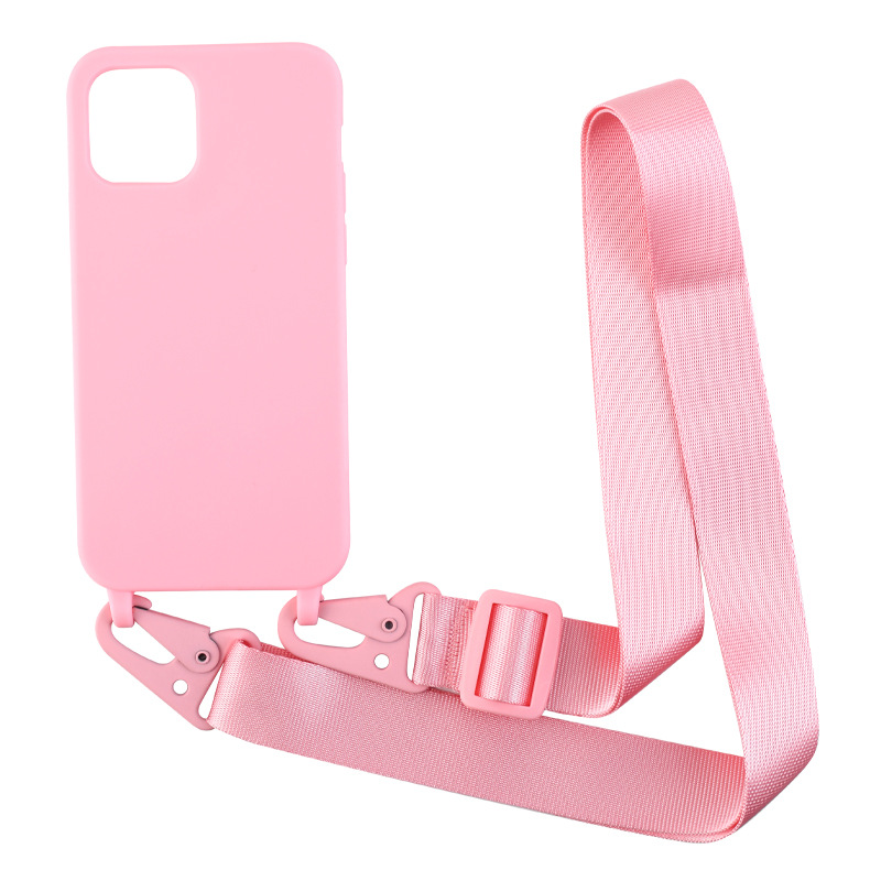 Solid kleur zachte siliconen tpu gel cases met adelaar knop string crossbody touw voor iPhone 14 13 12 11 pro max xr xs x 7 8 8 plus se s20 fe s21 ultra poco x3 nfc