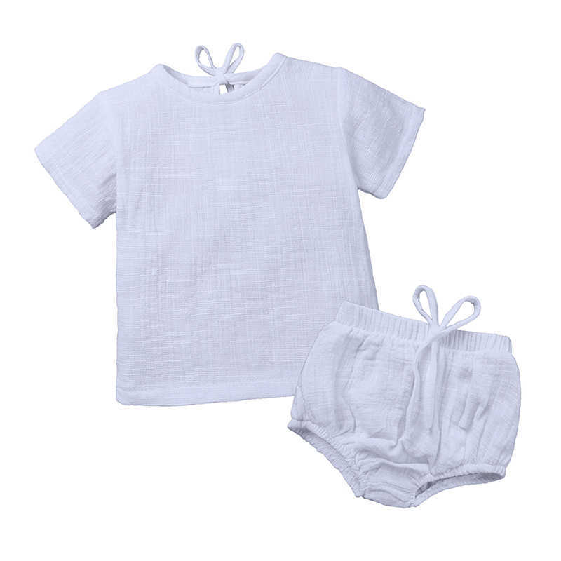 Kläder sätter nyheter baby pojkar flickor kläder bomullslinne set soild färg laceup pullover tshirt shorts med bältes barn kläder m