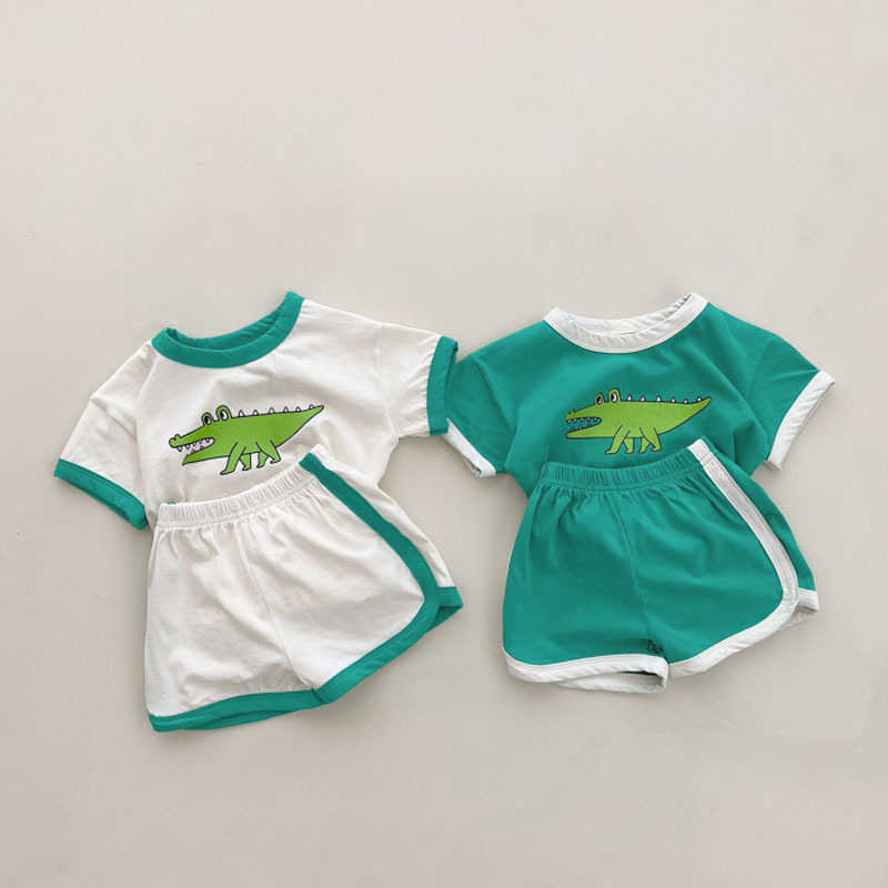 Roupas conjuntos de roupas de verão Ano de dinossauro de carrinho de bebê Dinosauro Terno de manga curta Caminhada de algodão infantil Casual Sportswear