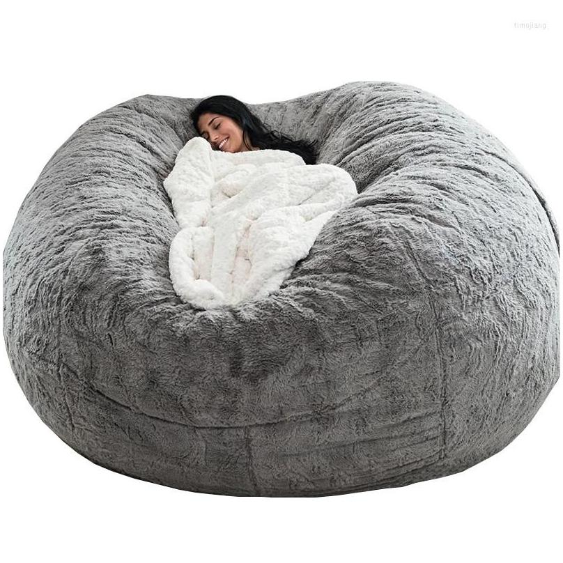 Chair Ers Super Large 7Ft Nt Fur Bean Bag Er Living Room Furniture Big Round Soft Fluffy Faux Beag Lazy Sofa Dh7Gj254u