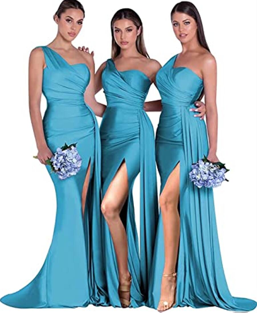 2023 Sexy Split Side Green Country Style Wedding Bridesmaid Dresses Spandex Satin Mermaid Bridesmaid Gowns Party Prom Robe GW0213219O
