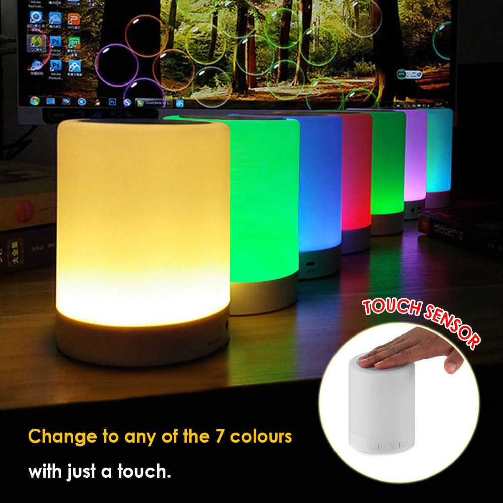 블루투스 무선 카드 터치 제어 색상 LED 침대 옆 테이블 램프와 휴대용 스피커 나이트 라이트