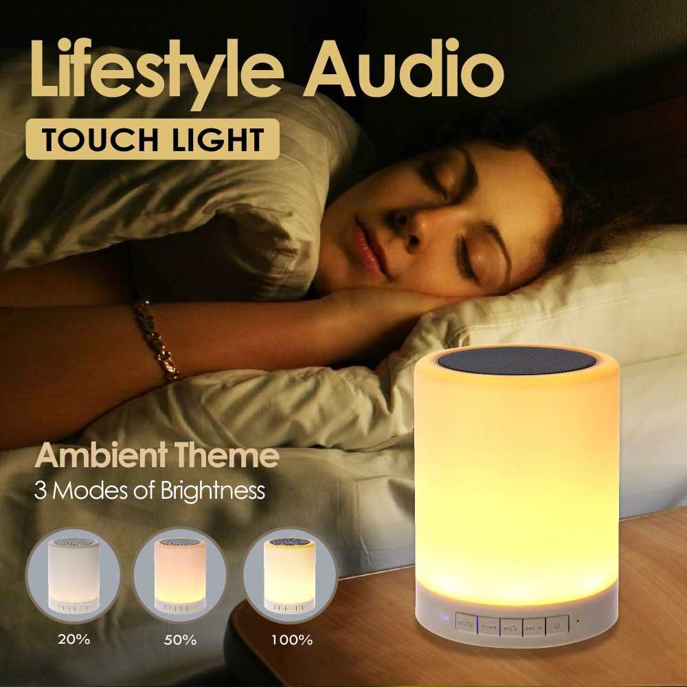 مكبرات صوت محمولة ضوء ليلي مع Bluetooth اللاسلكي البطاقة اللمسة اللمسة لون LED Bedside Lamp