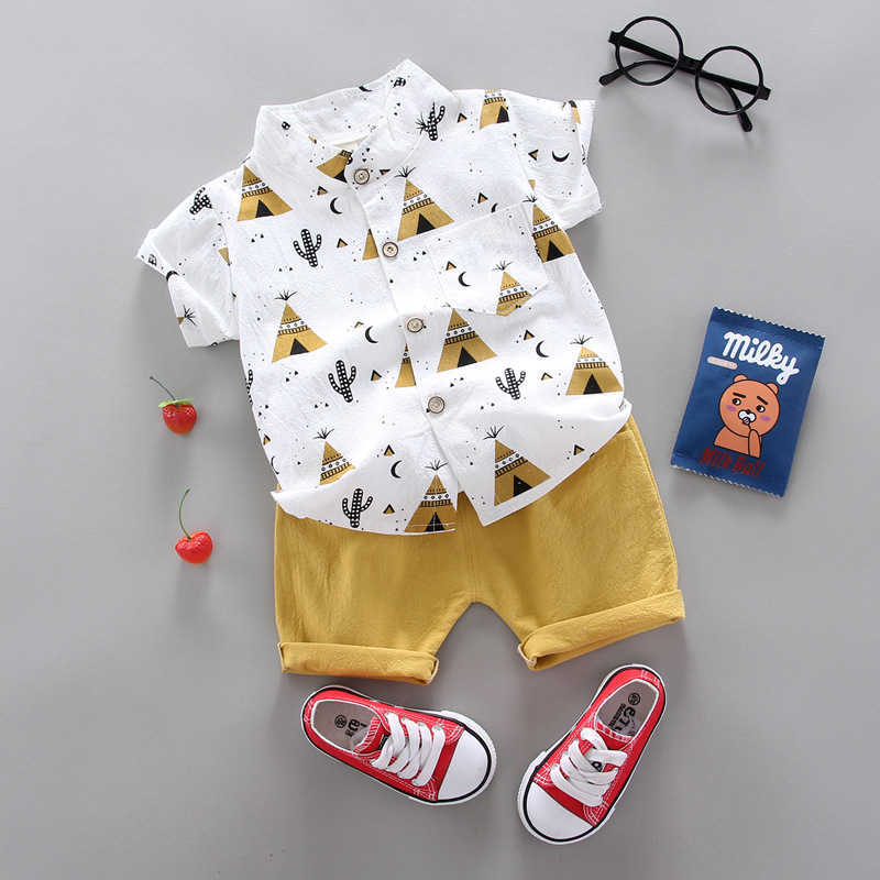 Set di abbigliamento Abbigliamento estivo bambini bambino Risvolto sopra camicia stampata manica corta nuovi ragazzi Top Shorts set casual in due pezzi