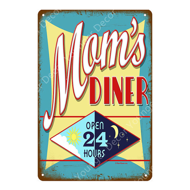 Mom's Diner Art Painting Tut Breakfast Lunch Eat Drink Good Fast Food Metal Signs Pub Bar Huishuis Keuken Wall Decor Metalen Poster Bord Maat 30x20cm W02