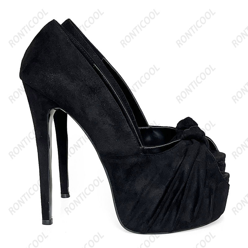 Ronticool New Fashion Women Platform Pumps Super Sexy Stiletto Heels Peep Toe Gorgeous Black Party Shoes US Plus Size 5-20