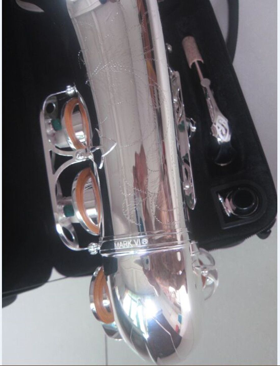 Nuovo sassofono basso Mark VI sassofono contralto placcato argento E Flat marca strumento musicale professionale sax con custodia in ottone. bocchino Spedizione gratuita