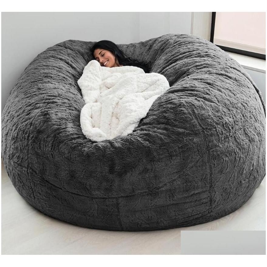 Chair Ers Super Large 7Ft Nt Fur Bean Bag Er Living Room Furniture Big Round Soft Fluffy Faux Beag Lazy Sofa Dh7Gj254u